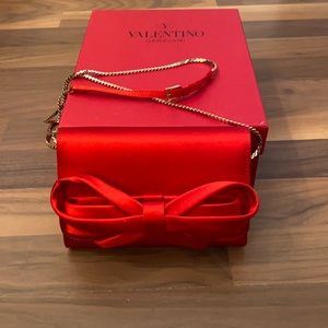 Valentino Garavani Red Satin Evening Bag w/chain